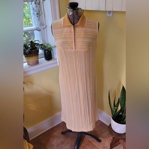 Vintage 1960s Retro Shift Dress, White and yellow stripped, sleeveless. EUC US8